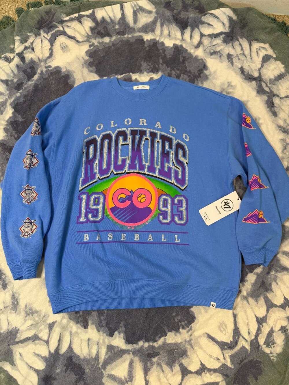 '47 Brand Colorado Rockies Go Big Oversized Crew Sweatshirt Women's Size L NWT